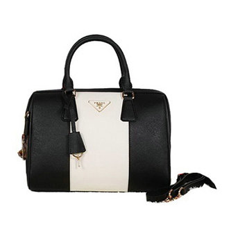 2014 Prada Saffiano Leather 32cm Two Handle Bag BL0823 black&white for sale